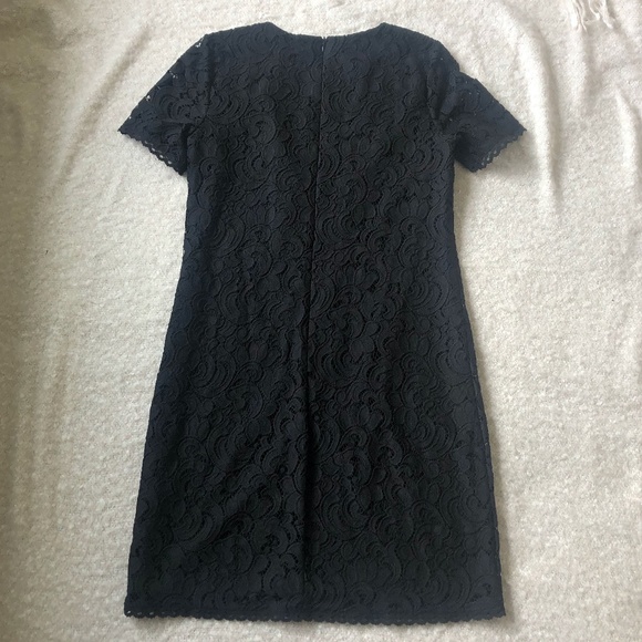 Regal Scroll Black Lace Shift Dress, Short Sleeves - Picture 7 of 11